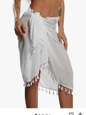 White Lightweight bathing suit sarong with tassels